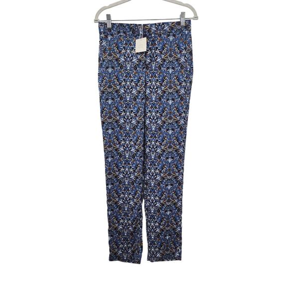 New NWT Zara Blue Floral Casual Pants Straight Leg Pant Bloggers Favorite Small - Picture 4 of 12